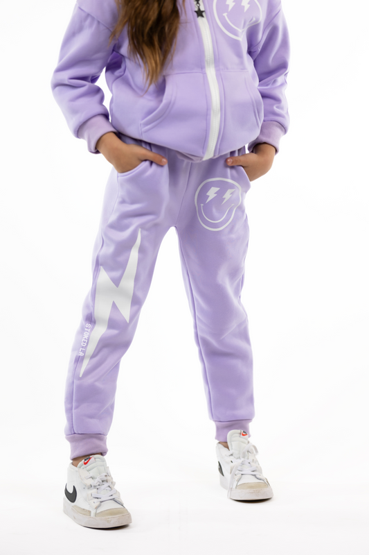 PURPLE LIGHTNING SMILEY SWEATPANTS