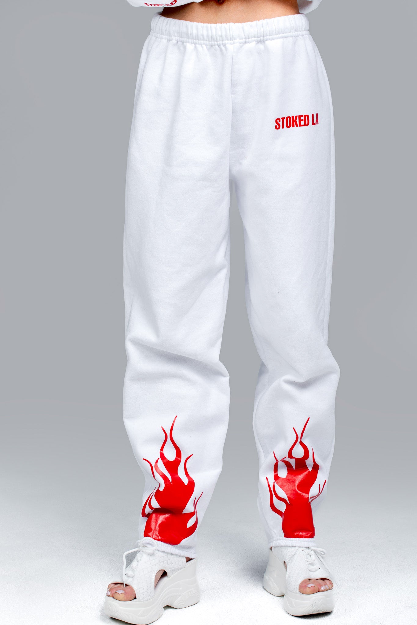 FLAME SWEATPANTS WHITE & RED – Stoked LA