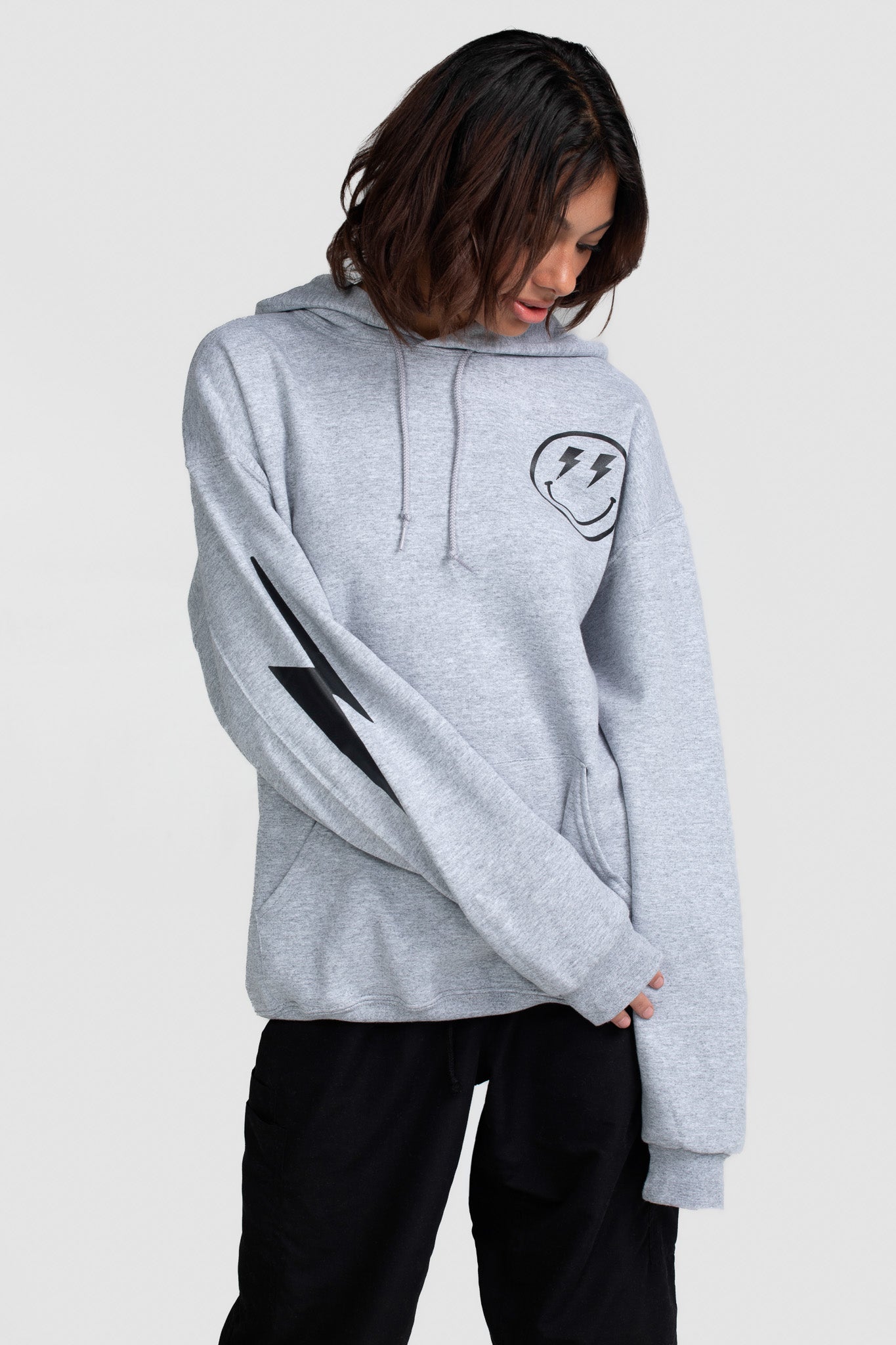 LIGHTNING SMILEY HOODIE GREY