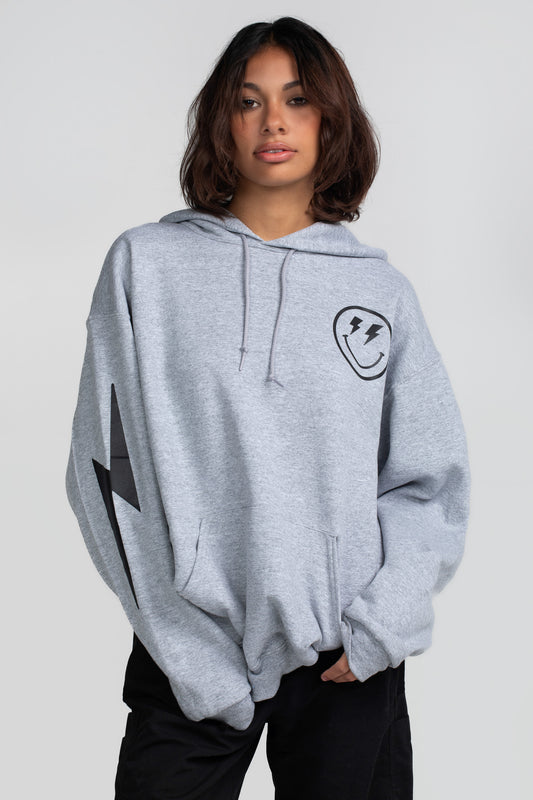 LIGHTNING SMILEY HOODIE GREY