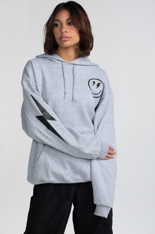 LIGHTNING SMILEY HOODIE GREY