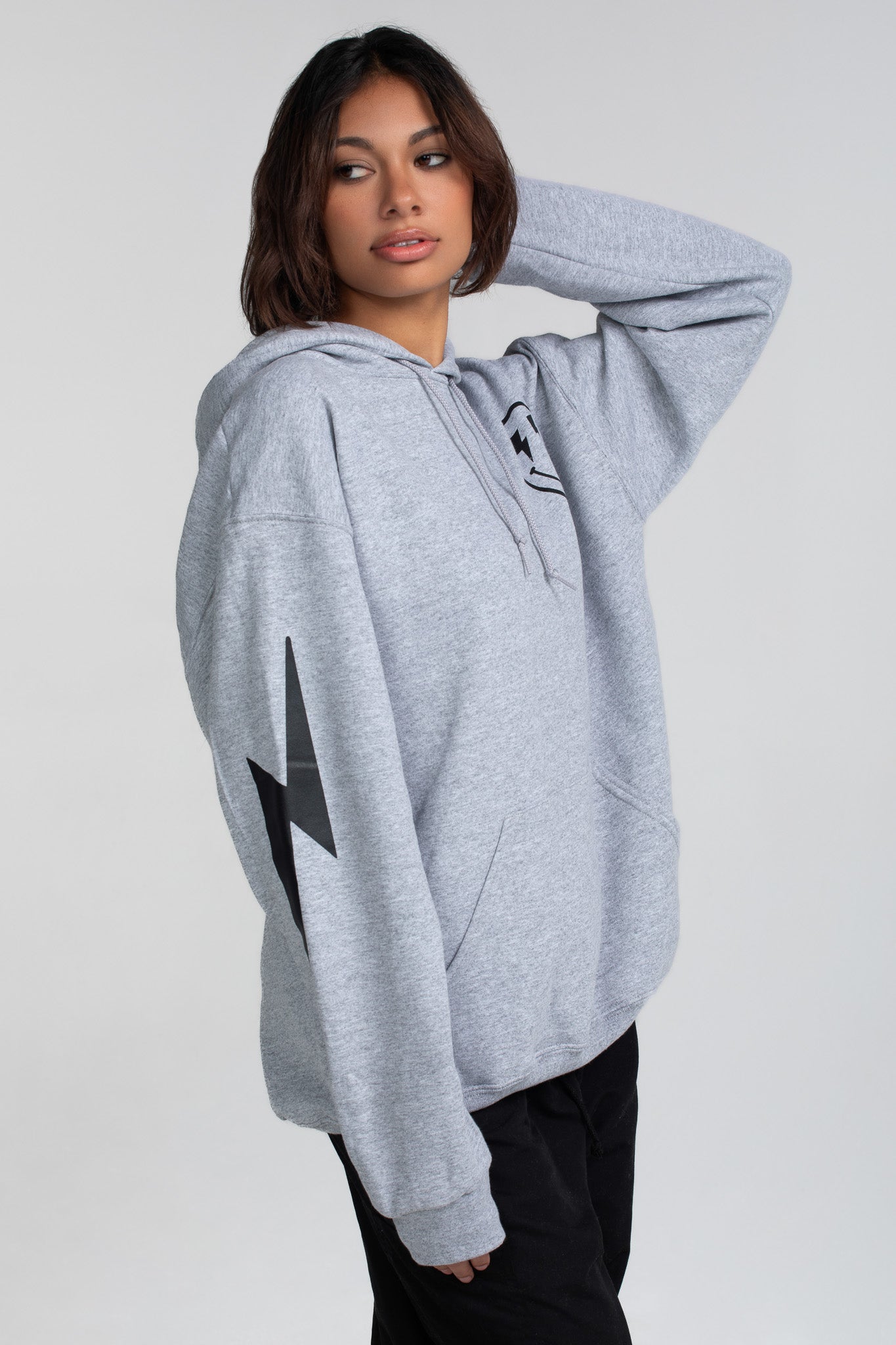 LIGHTNING SMILEY HOODIE GREY
