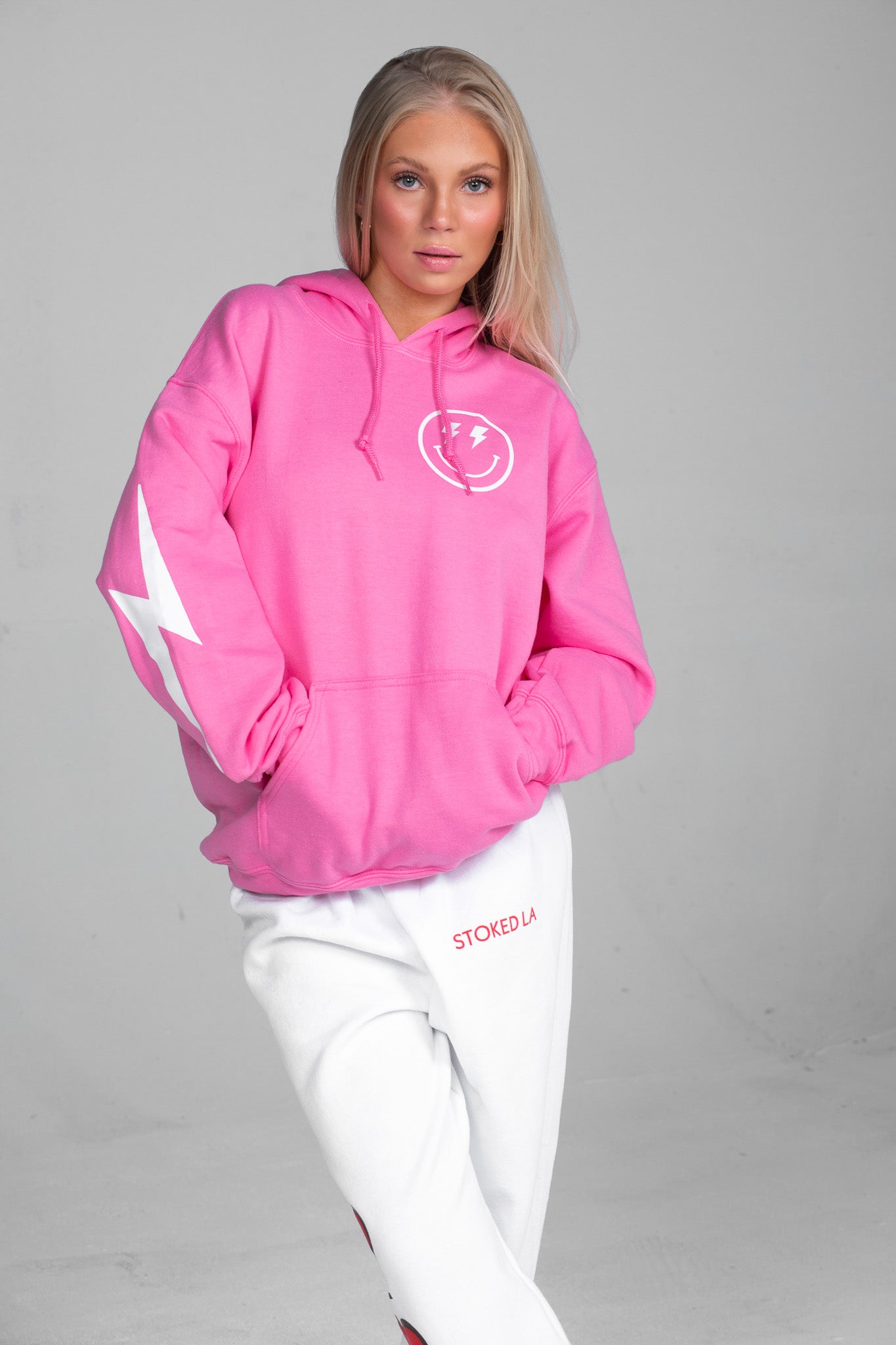 LIGHTNING SMILEY HOODIE PINK