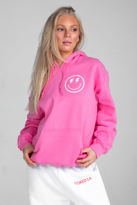 LIGHTNING SMILEY HOODIE PINK