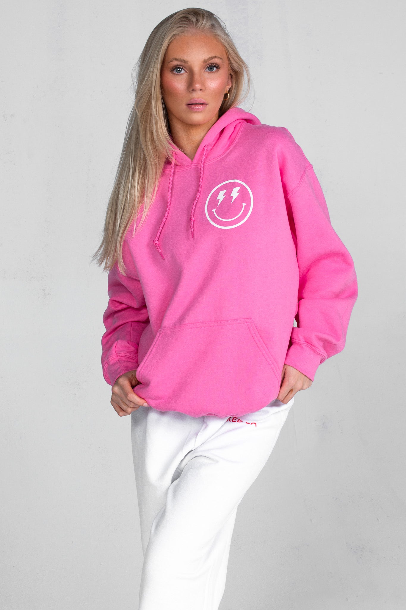 LIGHTNING SMILEY HOODIE PINK