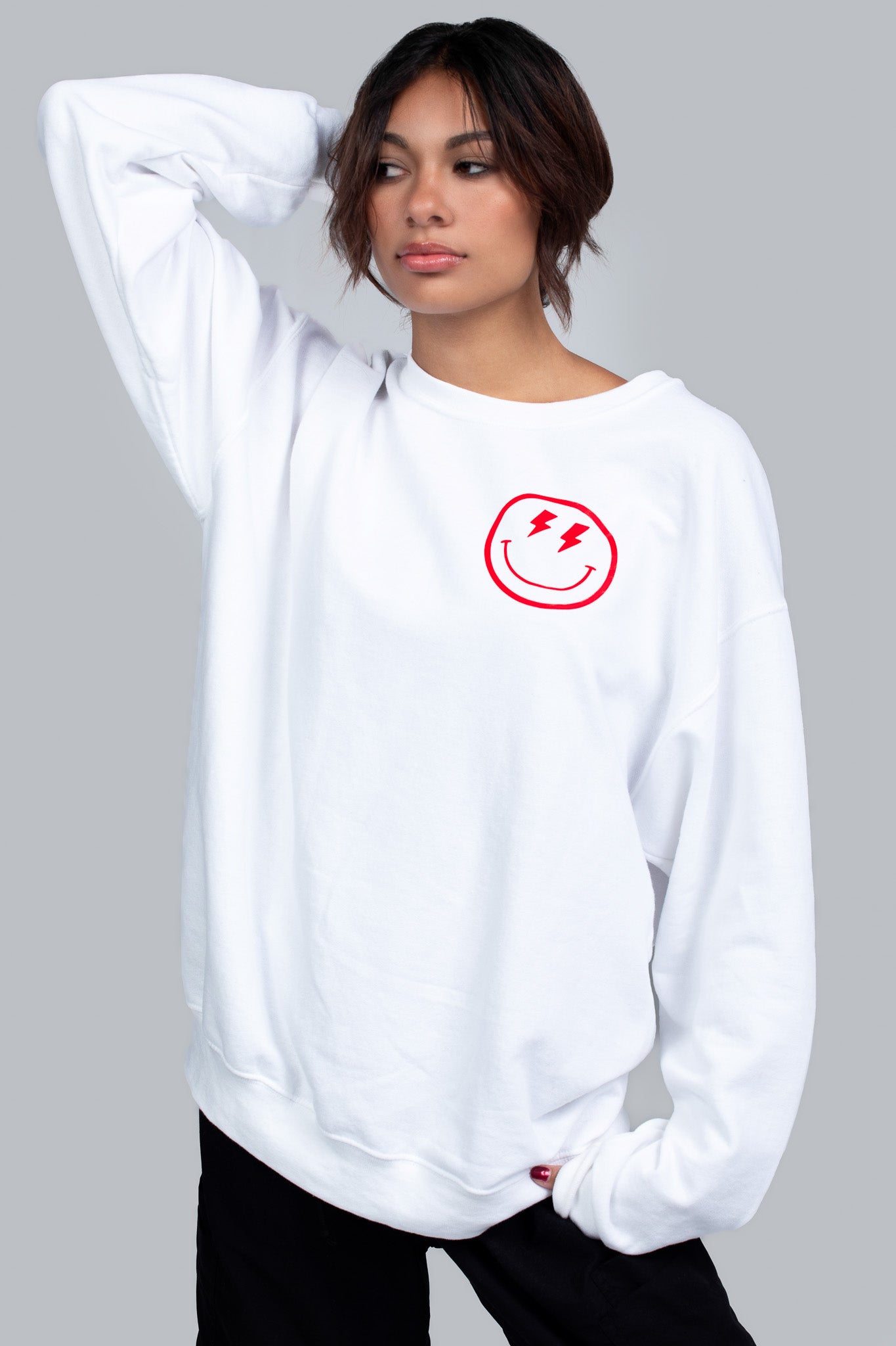 Red Lightning Smiley Crewneck