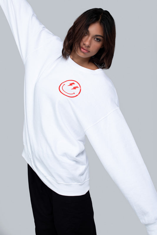 Red Lightning Smiley Crewneck