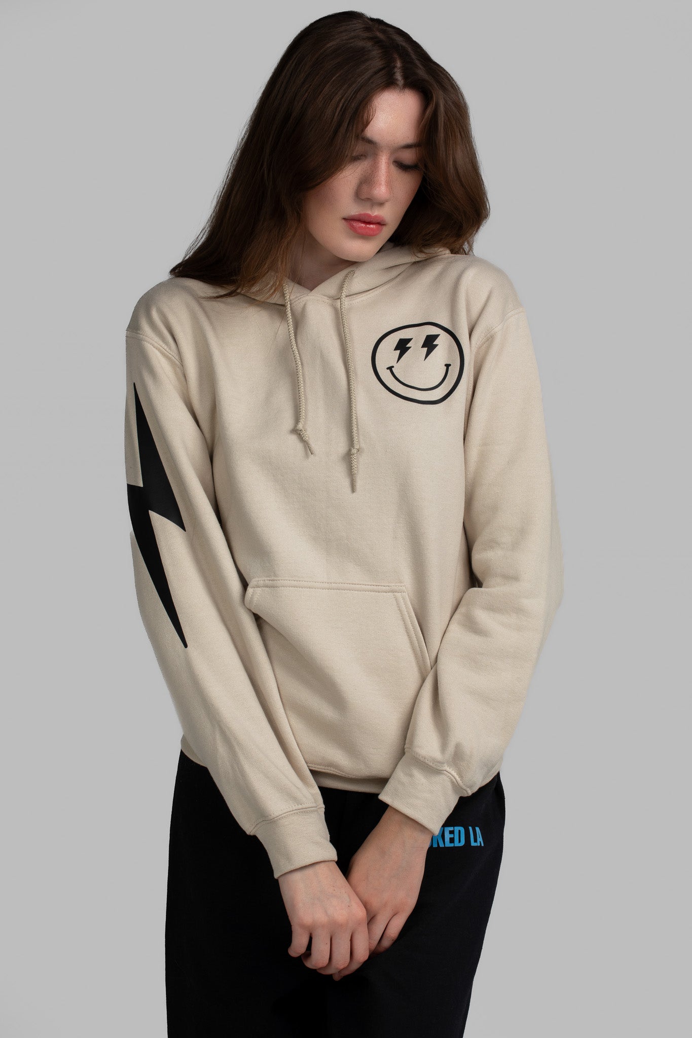 LIGHTNING SMILEY HOODIE SAND
